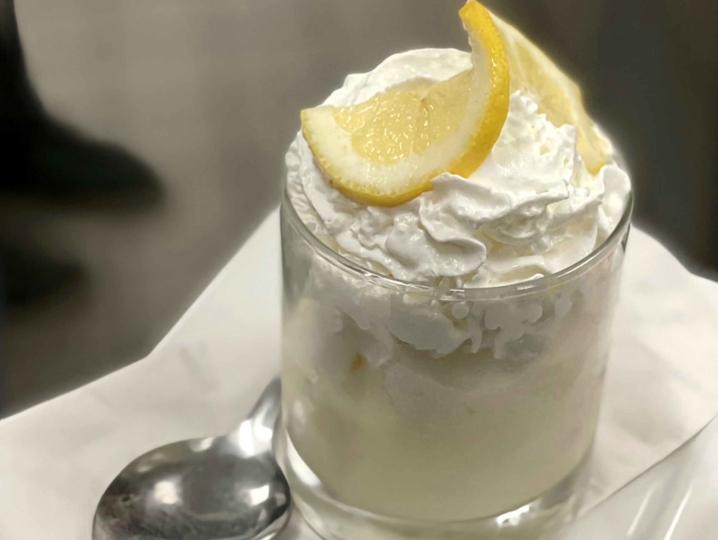 Limoncello sorbet with whipped cream